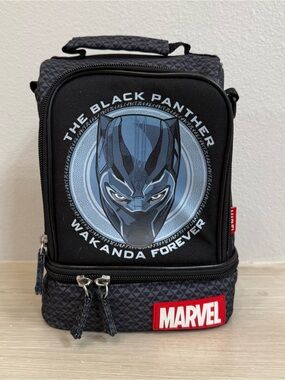 Marvel Black Panther Lunch Bag Wakanda Forever with scratched out name inside